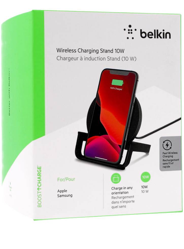 Belkin 10w Wireless Charging Stand + Psu & Micro Usb Cable Black