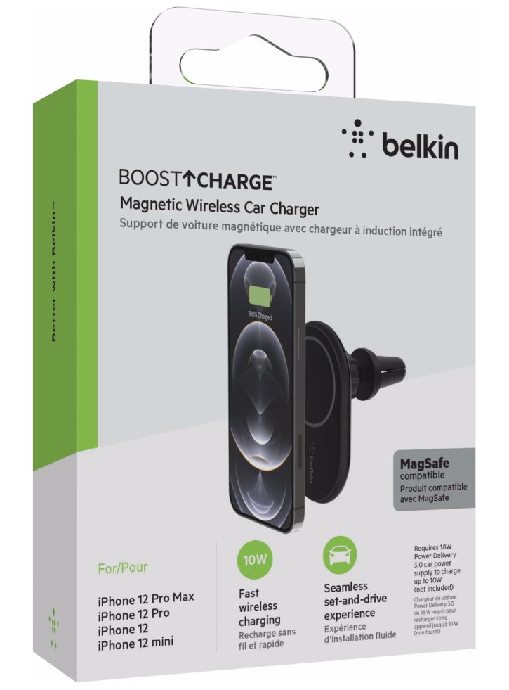 Belkin 10w Magnetic Wireless Car Vent Mount + Car Charger, No Cla