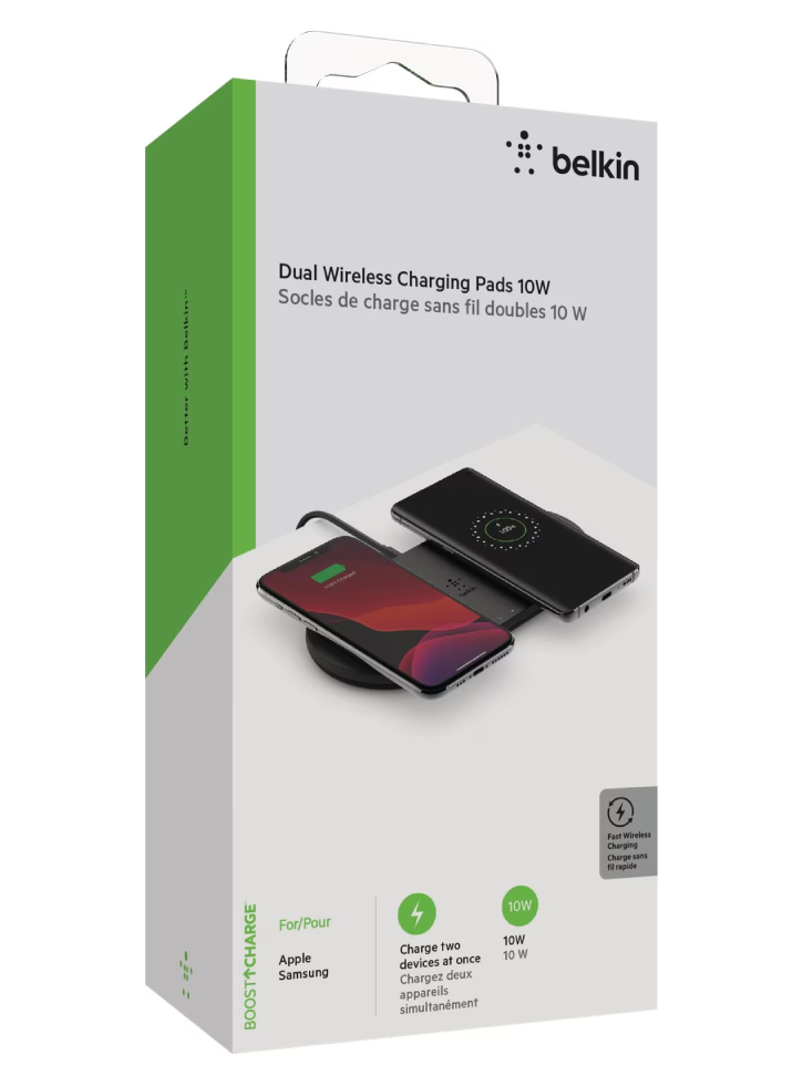 Belkin 2x 10w Dual Wireless Charging Pad + Eu Psu (barrel) Black
