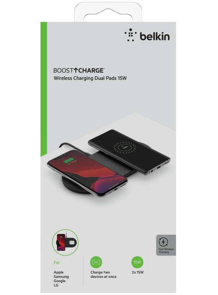 Belkin 2x 15w Dual Wireless Charging Eu Psu, Black