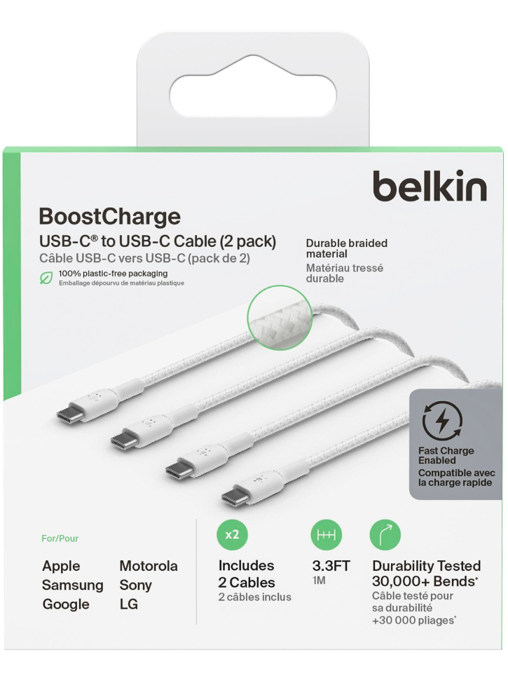Belkin Braided C-c 2.0 1m White (2pk)