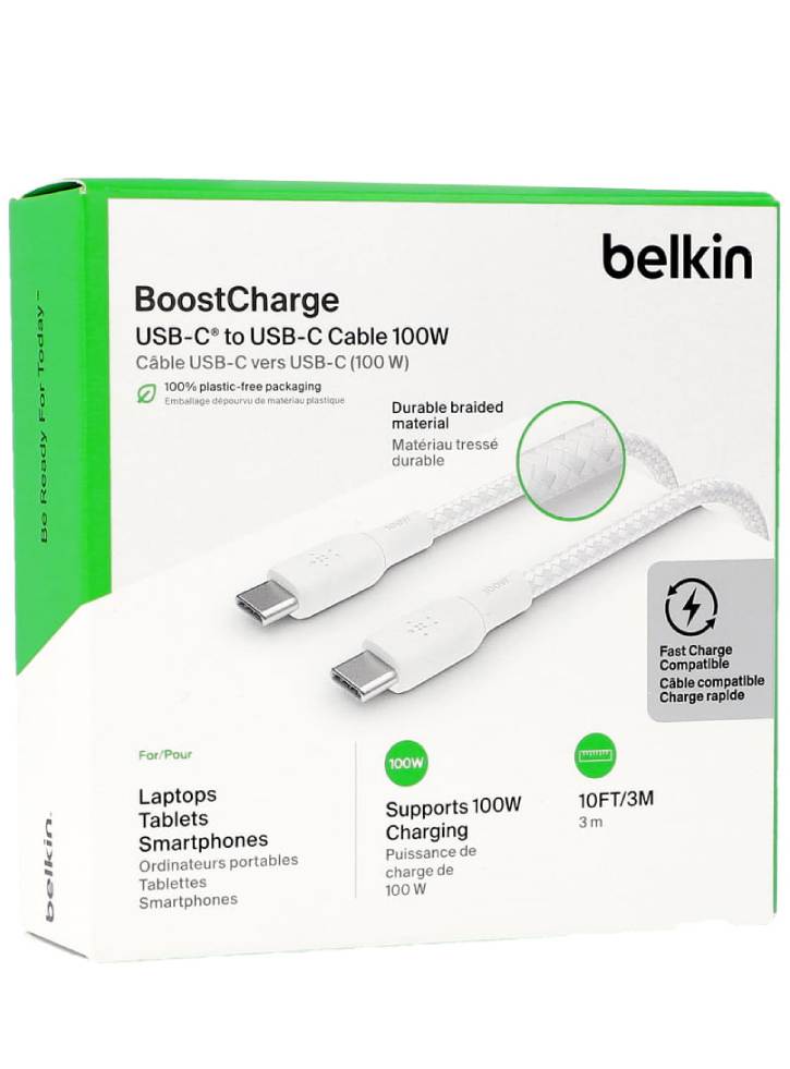 Belkin Braided Usb-c 2.0 100w Cable 3m White