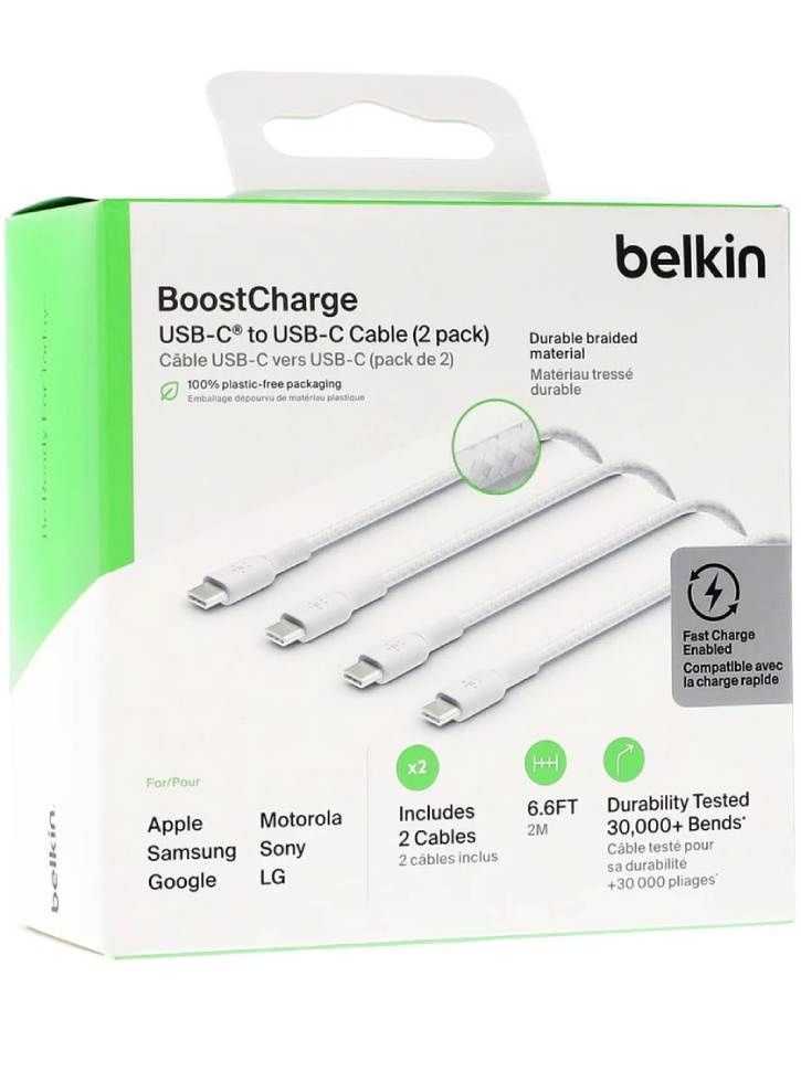 Belkin Braided C-c 2.0 2m White 2pk