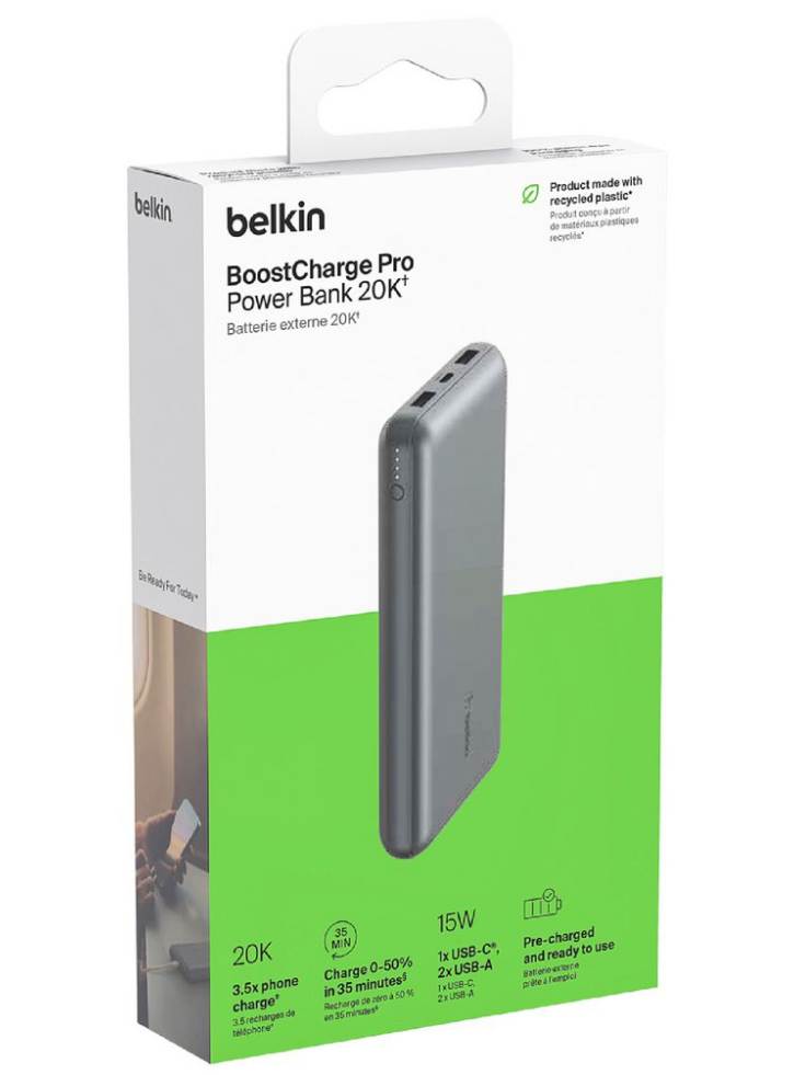Belkin 20k Power Bank Usb-a & Usb-c 15w Space Grey