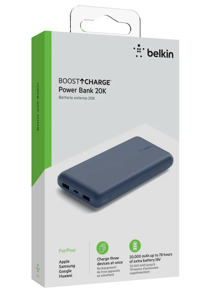 Belkin 20k Power Bank Usb-a & C 15w Blue