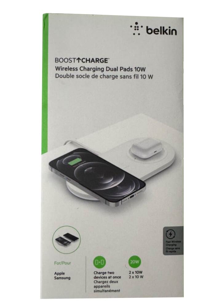 Belkin 2x 10w Dual Wireless Charging Pad Eu Psu (barrel) White