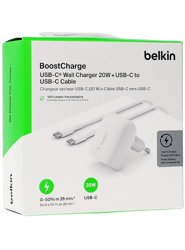 Belkin 20w Pd Pss Usb-c Wall Charger 1m Pvc C-c White
