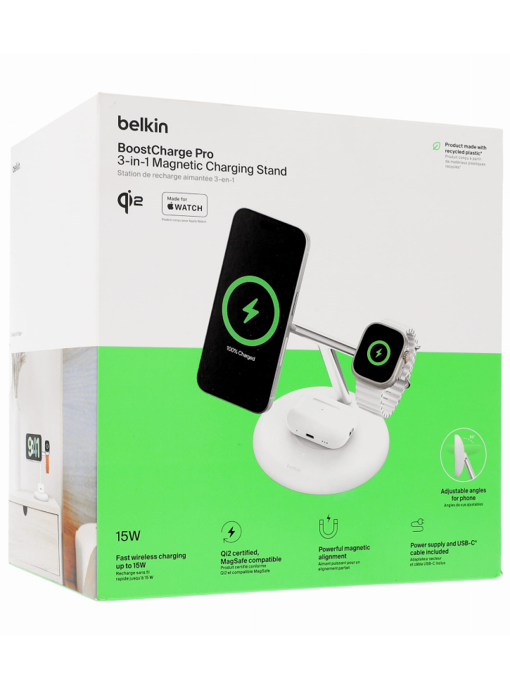 Belkin Boost Charge Pro 3in1 Qi2 15w Magnetic Adjustable Charginf Stand White
