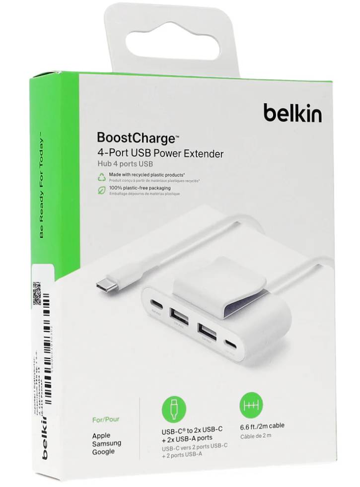 Belkin 4 Port Usb Power Extender 2xc 2xa Up To 30w White