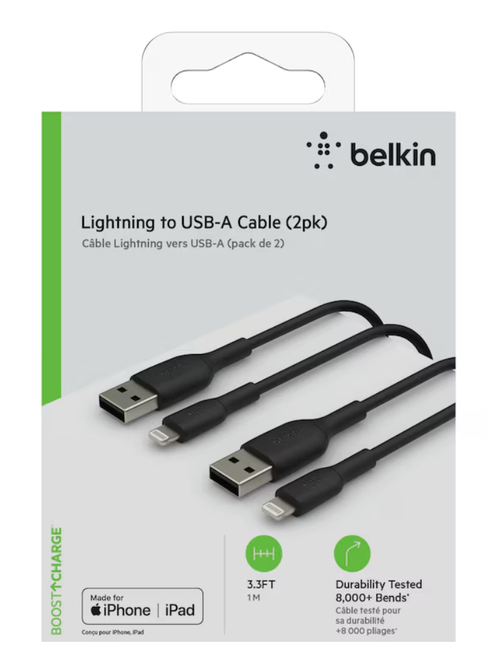 Belkin Lightning To Usb-a Cable 1m (2pk) Black