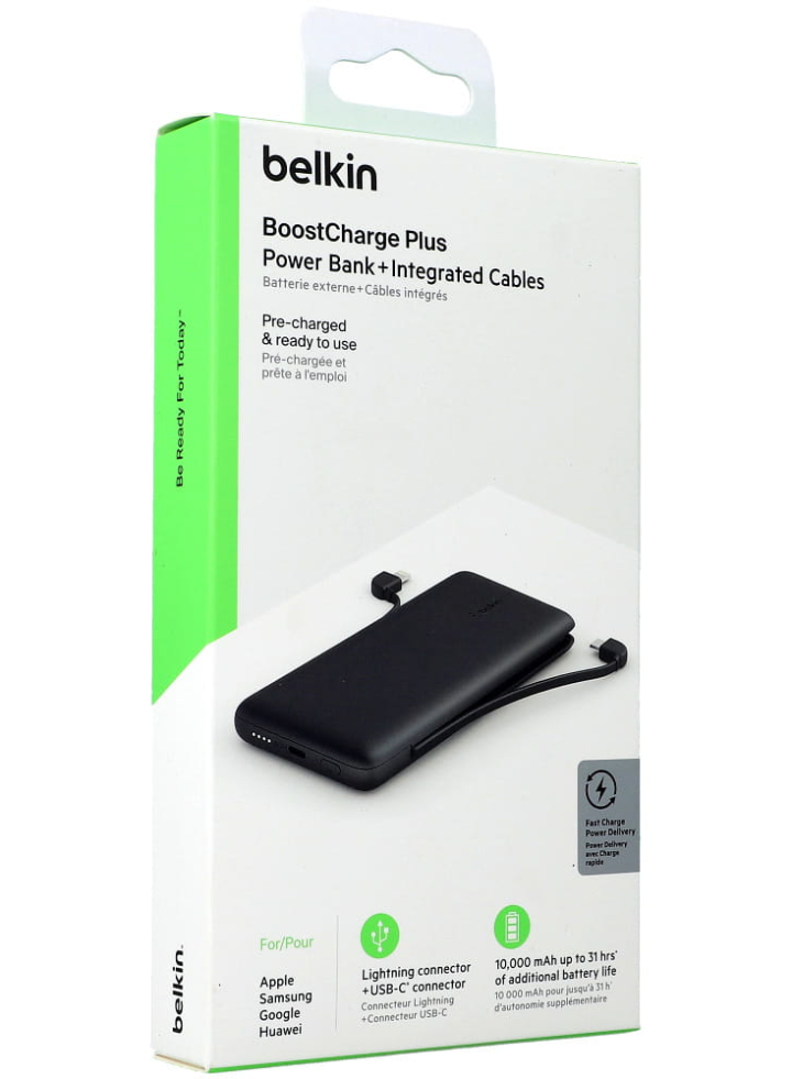 Belkin 10k Pd Power Bank Integraded Cables (usb-c & Lightning) Black