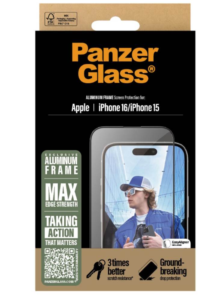 Panzerglass Screen Protection Iphone 16 Aluminium Frame Ultra Wide Fit