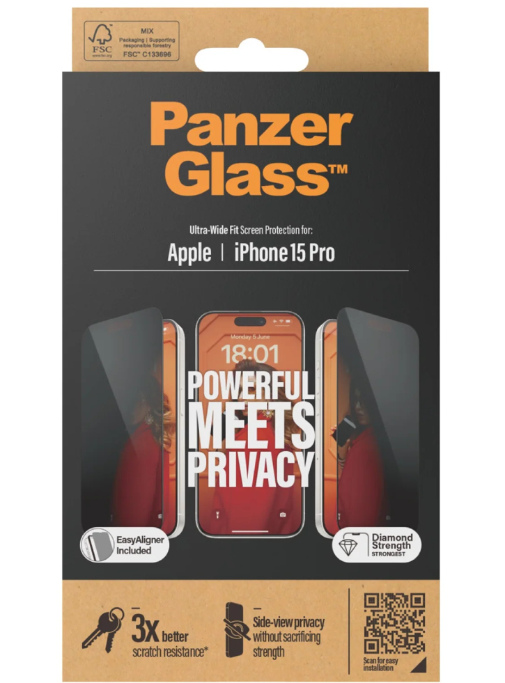 Panzerglass Privacy Screen Protector Iphone 15 Pro Ultra-wide Fit W. Easyaligner