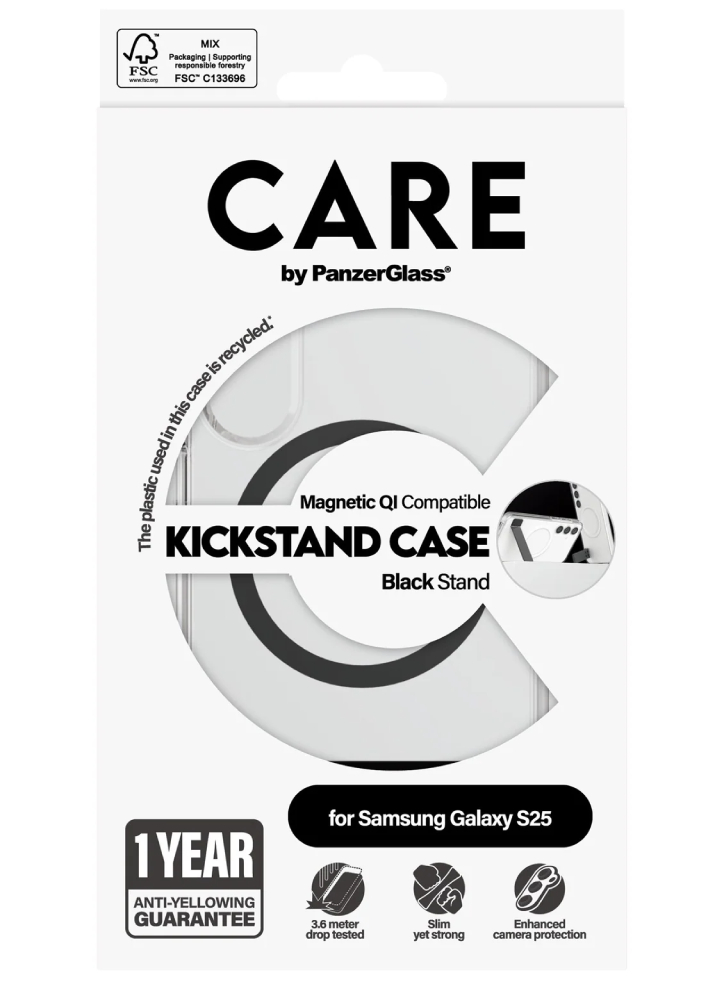 Care By Panzerglass Feature Case Transparent M. Sort Kickstand & Qi Compatible Samsung S25 Edge
