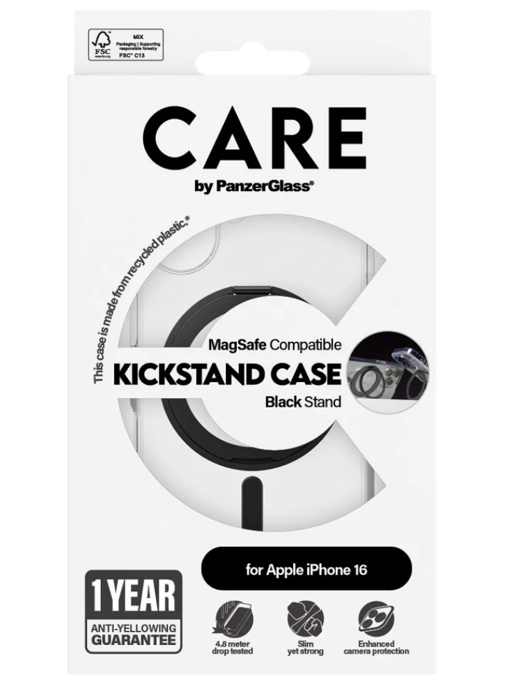 Care By Panzerglass Feature Case Transparent W. Black Kickstand & Magsafe Iphone 16