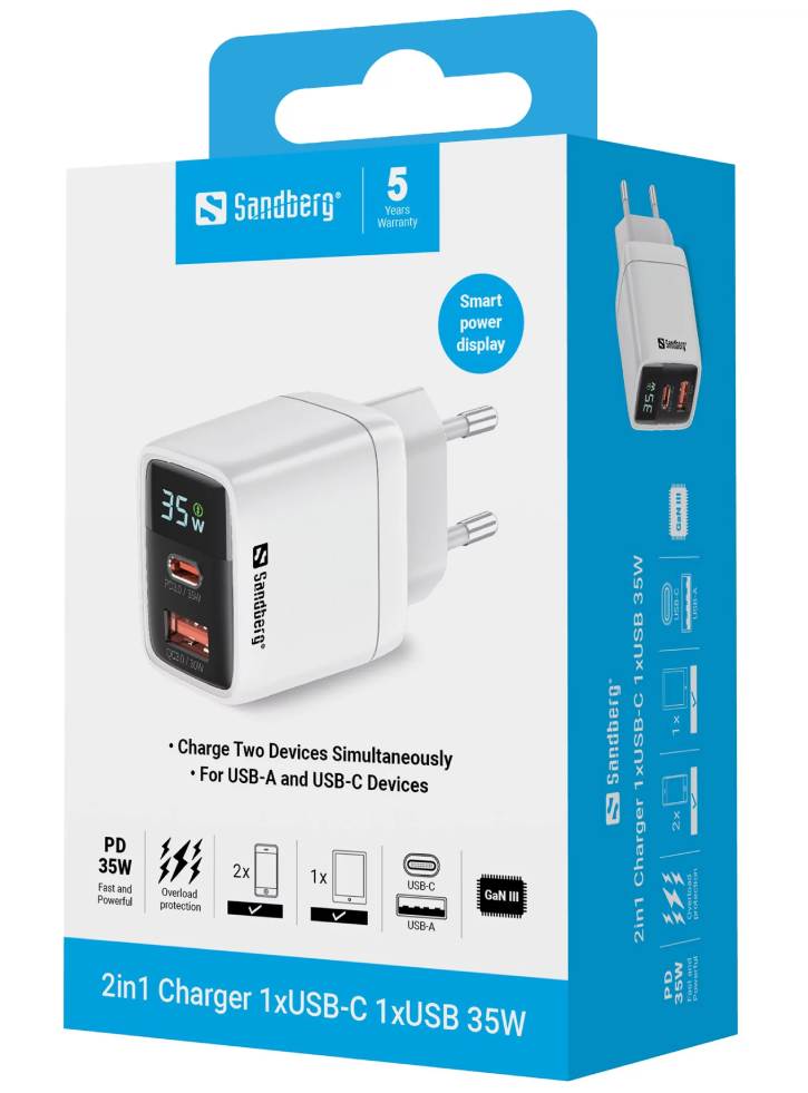 Sandberg 2in1 Charger 1xusb-c 1xusb 35w