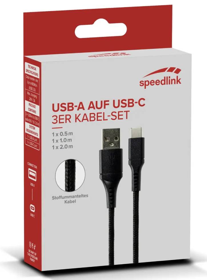 Speedlink Usb-a To Usb-c Cable Set Black