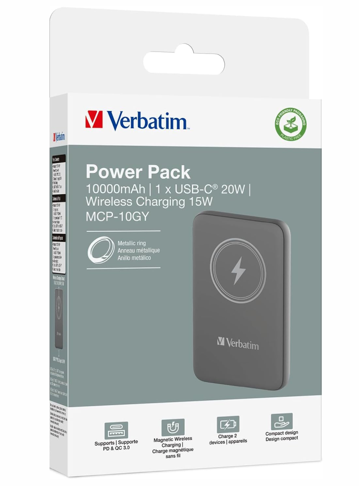 Verbatim Charge \'n\' Go Magnetic Wireless Power Bank 10000