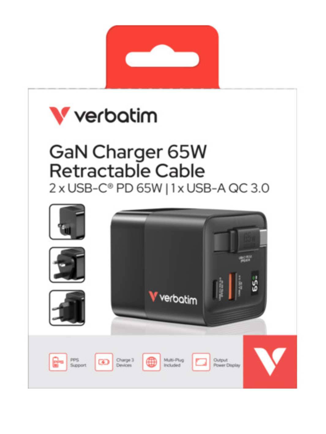 Verbatim 65w With Retractable Cable 2 Port