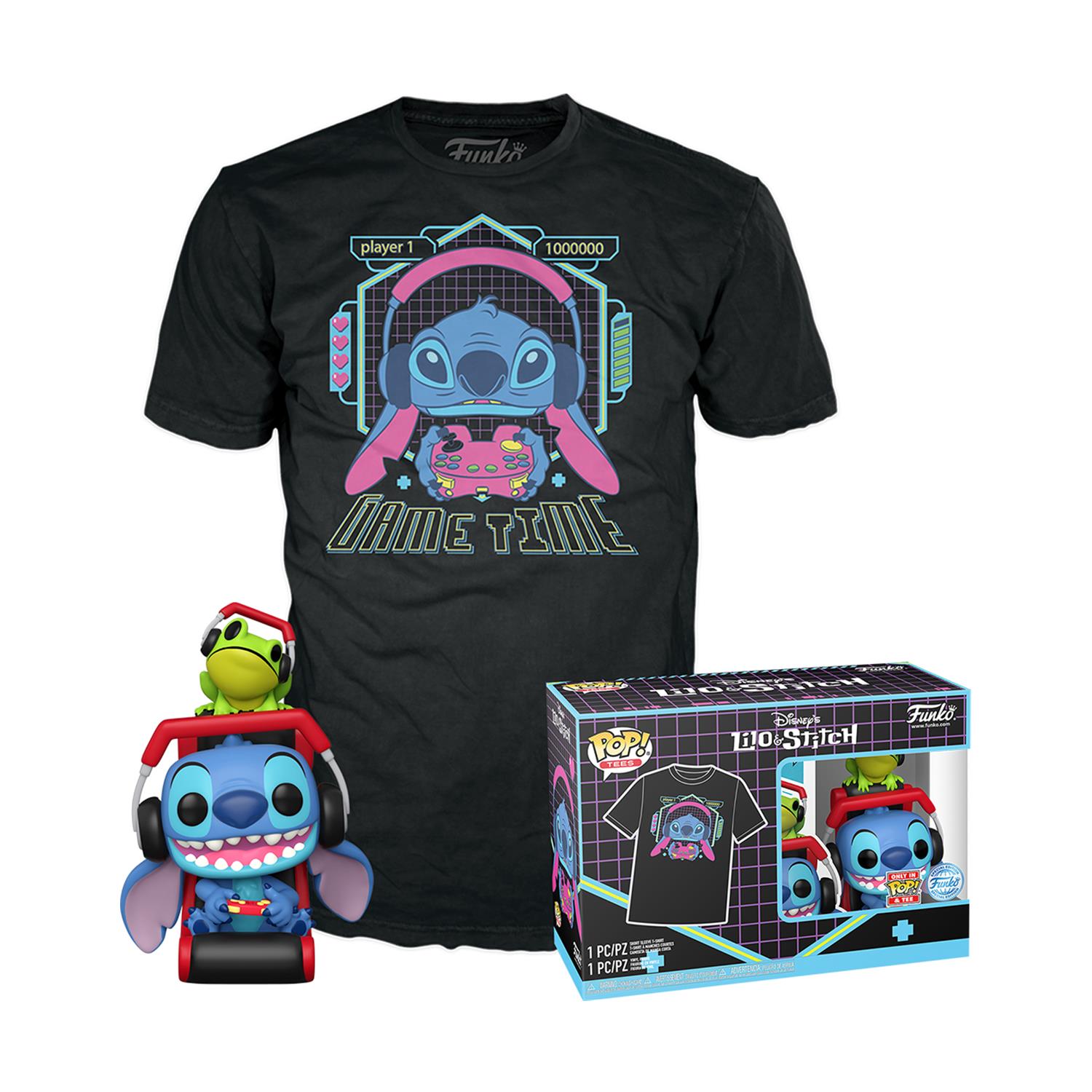 Pop! Lilo And Stitch Gamer Stitch With Frog And T Shirt M