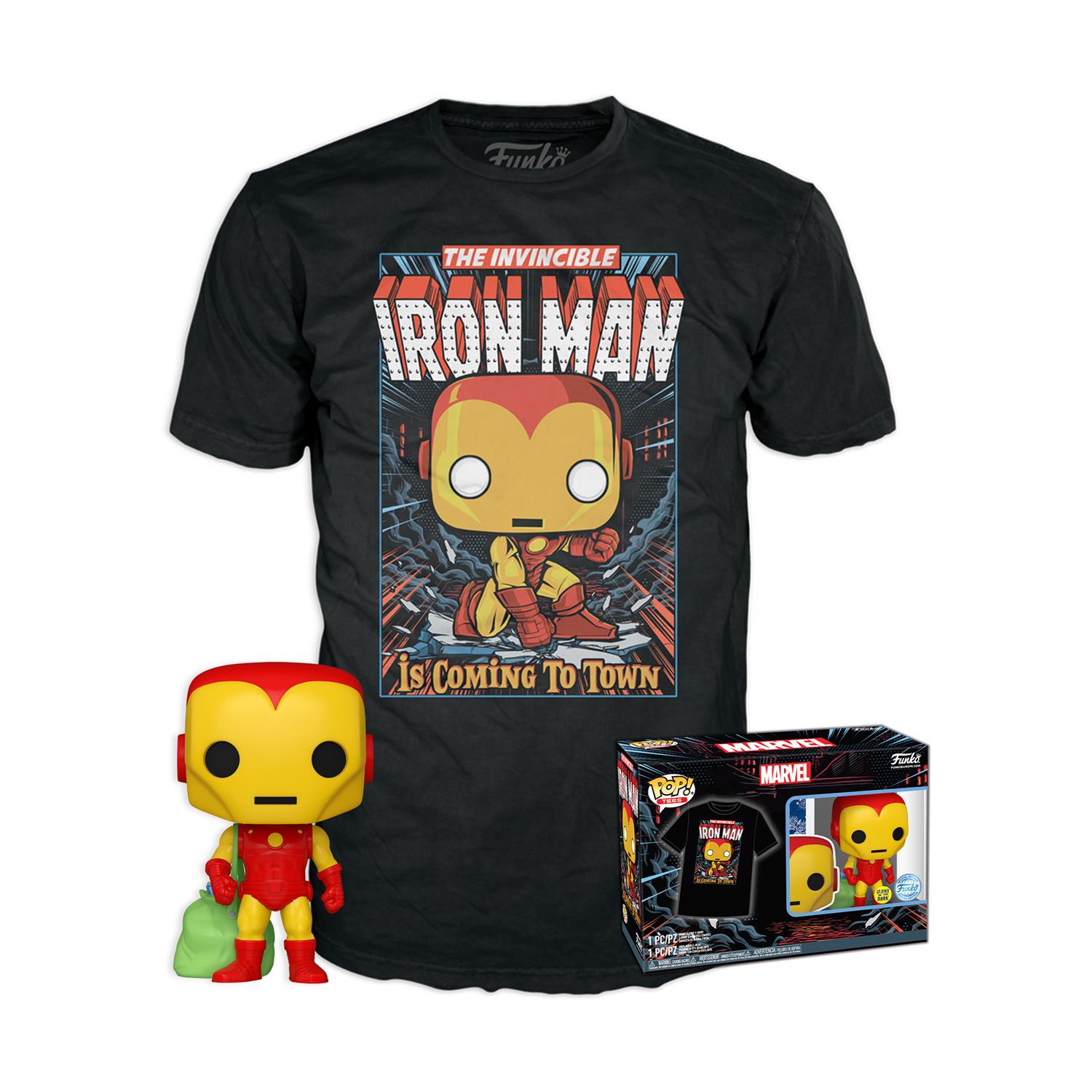 Pop! Marvel Holiday Iron Man Glows In The Dark & T Shirt Xl